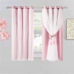 Short Pink Blackout Curtains with Sheer Overlay - Grommet Privacy Drapes, Cute Window Treatments for Kids/Girls Bedroom Nursery LivingRoom, 52 x 54 in, 2 PCs