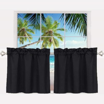 24 Inch Long Tier Curtains for Small Window Treatment, Short Blackout Curtain with Rod Pocket - Half Window Curtains for Kitchen, Cabinet, Basement, Camper, 2 Panels, 30 Inches Wide