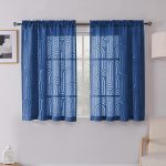 Dusty Blue Sheer Curtains 45 Inch Length 2 Panels, Geometric Mid Century Jacquard Clip Textured Short Curtains for Bedroom, Light Filtering Rod Pocket Curtains Sheer, 42Wx45L Inches