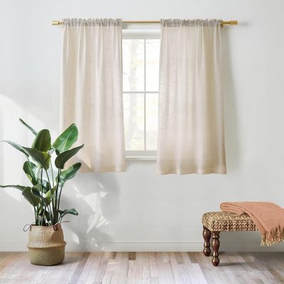 Linen Curtains Panel 54 inch Long Light Filtering Rod Pocket Crude Drapes for Bedroom Living Room Farmhouse Window Treatment Panels, , 1 Panel