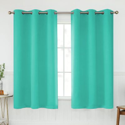 Turquoise Blackout Curtains 45 Inches Long for Bathroom - Grommet Room Darkening Thermal Insulated Teal Green Small Curtain Drapes for Kitchen Basement, 2 Panels, 34x45