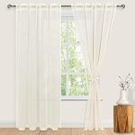 Linen Sheer Curtains 84 inch Length 2 Panels Set with Tiebacks, Rod Pocket Privacy Light Filtering Textured Semi Sheer Drapes for Living Room/Bedroom，W 52 x L 84,