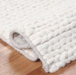 Wool Cotton Area Rug for Living Room and Bedroom, 5'x8' Handwoven Braided Chunky Knit Cable Rugs, Farmhouse Contemporary Area Rug: Ivory