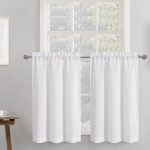 2 Panels White Kitchen Curtains 36 Inch Length Tier Curtains, Faux Linen Textured Small Cafe Curtains, Light Filtering Short Window Curtains for Bathroom Basement, 30x36 inch, 2PCS