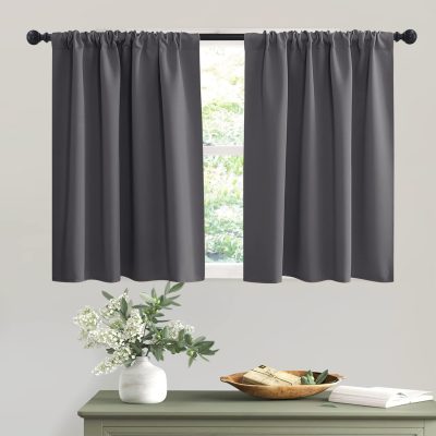 Short Curtains Gray Half Window Curtains for Bedroom, Privacy Curtain Tiers for Windows, Energy Saving Drapes for Bathroom Shades, Wide 42 x Long 36 inches per Panel, Set of 2