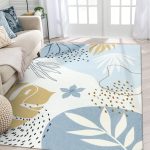 Boho Blue Living Room Carpet - Washable Area Rugs 4x6 Non-Slip Ultra-Thin Soft Bedroom Rugs Nursery Kids Room, Botanical Print Indoor Modern Floral Carpet Rug for Classroom Laundry Room Office