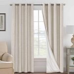 Linen 100% Blackout Curtains for Bedroom Full Light Blocking Curtains, Textured Window Curtain for Living Room 84 inch Grommet, Energy Efficient Curtains White Liner(2 Panels, )