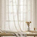 Linen Sheer Curtain 84 inches Length, Rod Pocket Semi Sheer Privacy Light Filtering Window Treamtment for Bedroom/Living Room, 2 Panels,52" Width,