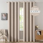 100% Blackout Linen Textured Curtains for Bedroom Solid Thermal Insulated  Beige Grommet Room Darkening Curtains & Drapes Luxury Decor for Living Room Nursery 52 x 84 Inch (2 Panels)