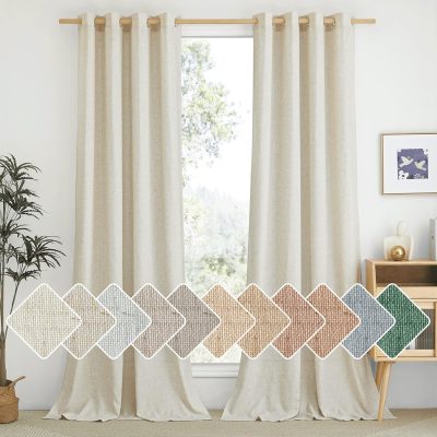 Linen Curtains 84 inch Long 2 Panels Set, Grommet Top Thick Linen Burlap Semi Sheer Vertical Drapes Privacy Assured with Light Filtering for Bedroom/Living Room, W55 x L84