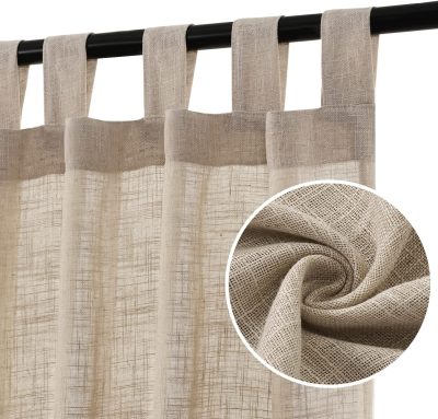 Linen Curtains  Linen Blended Curtains for Living Room Burlap Linen Textured Curtains Tab Top Curtains Energy Efficient Light Filtering Curtains (Set of 2, 52" x 84", Angora)