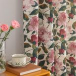Floral Linen Curtains for Living Room 63 Inch Length Pink Flower Printed Pattern Shabby Chic Curtains Short Curtains for Bedroom Spring Light Filtering Drapes Set of 2 Panels 50" W x 63" L