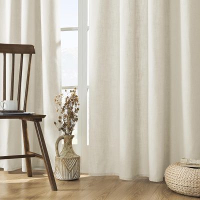 Linen Curtains 96 inch Length 2 Panel Set, Light Filtering Curtain for Living Room Bedroom Curtains 52 inch Wide Drapes with Rod Pocket Back Tab Farmhouse Curtain (96" Lx52 W, Ivory on Linen)