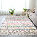 4' x 6' Bohemian Décor Cotton Area Rug with Hand Embroider Boho Chic Carpet - Decorative Tribal Piece for You Living Room, Bedroom, Patio or Kids Room