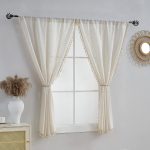 Short Curtains for Small Window  Linen Blended Farmhouse Curtains Country Style 45 Inch Length for Kitchen, W40 x L45, 2 Panels Set