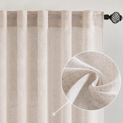 White Linen Curtains 84 Inch Long for Bedroom Living Room, Soft Thick Linen Textured Window Drapes Semi Sheer Light Filtering Rod Pocket Back Tab Neutral Farmhouse Cream Ivory 2 Panels