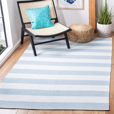 Collection Area Rug - 5' x 8', Sky Blue & Ivory, Handmade Flat Weave Boho Farmhouse Stripe Cotton, Ideal for High Traffic Areas in Living Room, Bedroom (MTK712K)