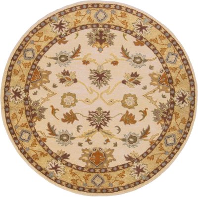 Wool Rugs, 4ft Round Didsbury Traditional Khaki Area Rug, Brown White Beige Carpet for Living Room, Bedroom or Kitchen (4' Round)