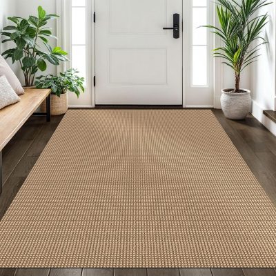 Woven Area Rug 4x6 Ft Washable Rugs for Entryway Non Slip Braided Throw Rugs Bedroom Carpet Cotton Entry Rug Cotton Floor Carpets for Bedroom Dining Room Living Room, Orange/Tan/Brown