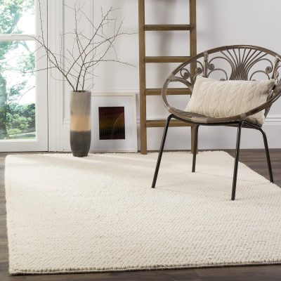 Area Rug - 5' x 8', Ivory, Handmade Wool, Ideal for High Traffic Areas in Living Room, Bedroom
