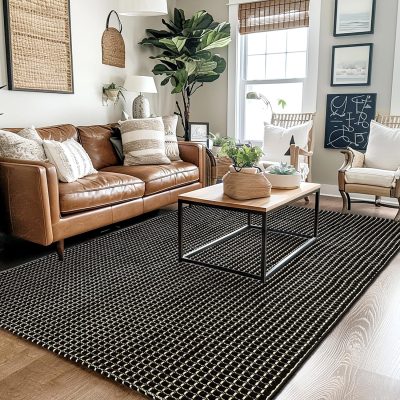 Cotton Woven Rugs 4x6 ft Washable Black Boho Reversible Bedroom Area Rug Modern Farmhouse Indoor Kitchen Rug Floor Carpet for Ding Room Living Room