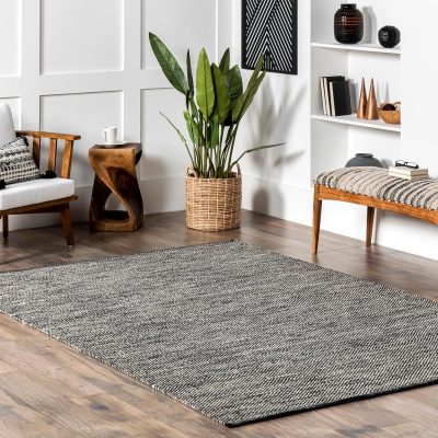 Solid Farmhouse Cotton Area Rug, 3x5, Grey