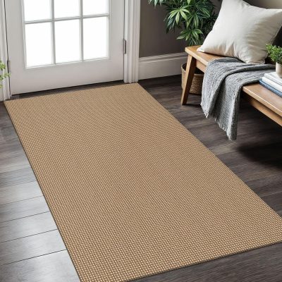 Boho Rugs for Entryway 3x5 ft Washable Front Door Area Rug Indoor Rubber Backed Kitchen Area Rug Front Porch Mat Non Slip Woven Cotton Floor Carpet for Entryway Living Room, Tan/Orange/Brown