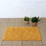 Organic Cotton Bathroom Rug, Luxury Non Slip Ultra Soft & Water Absorbent Bath Mat | Zig-Zag Design Premium Bath Rug | Perfect for Tub & Shower, Toilet Floors, Door Mat (32"x20", Yellow Ochre)