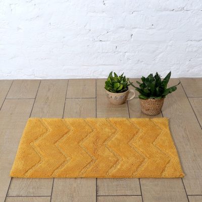 Organic Cotton Bathroom Rug, Luxury Non Slip Ultra Soft & Water Absorbent Bath Mat | Zig-Zag Design Premium Bath Rug | Perfect for Tub & Shower, Toilet Floors, Door Mat (32"x20", Yellow Ochre)