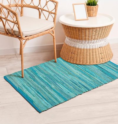 Rug Area Rugs Cotton Teal 2x3 Ft Multicolour for Livingroom Bedroom Washable RagRug Reversible Farmhouse Kitchen RunnerRug Carpet Area Runner Mat for Hallway, Entryway