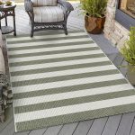 Green and White Striped Outdoor Area Rug 4x6 ft Washable Patio Rugs Cotton Woven Living Room Rug Farmhouse Indoor Outdoor Rugs Large Floor Carpet for Courtyard/Bedroom/Entryway