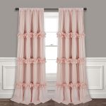 Thermal Insulated Blackout Window Curtains, 54" W x 84" L x 2 Panels, Boho Ruched Window Treatments with 3 Rows of Butterfly Flowers, Rustic Rod Pocket Drapes, Peach Pink (LQ-30)