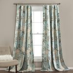 Botanical Garden Curtains Floral Bird Print Light Filtering Window Panel Drapes Set for Living, Dining, Bedroom (Pair), Blue, 52"W x 84L"