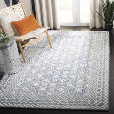 Collection 5' x 8' Blue/Ivory BLM114M Handmade Premium Wool Area Rug